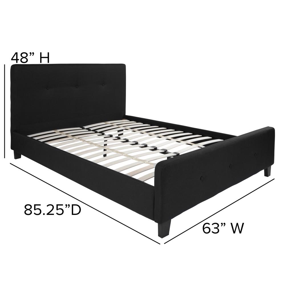 Queen Size Three Button Tufted Upholstered Platform Bed in Black Fabric. Picture 2
