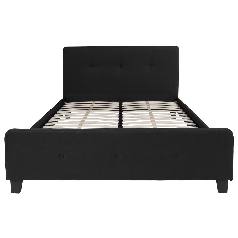 Queen Size Three Button Tufted Upholstered Platform Bed in Black Fabric. Picture 3