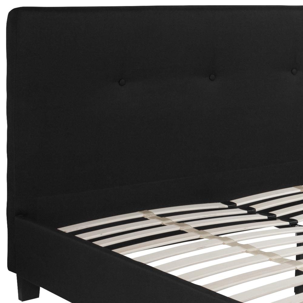 Queen Size Three Button Tufted Upholstered Platform Bed in Black Fabric. Picture 6