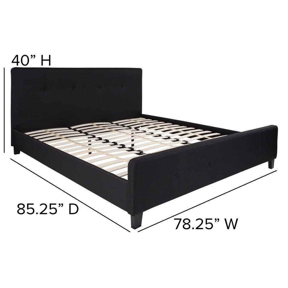 King Size Four Button Tufted Upholstered Platform Bed in Black Fabric. Picture 2