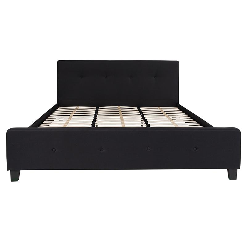 Tribeca King Size Tufted Upholstered Platform Bed in Black Fabric. Picture 3