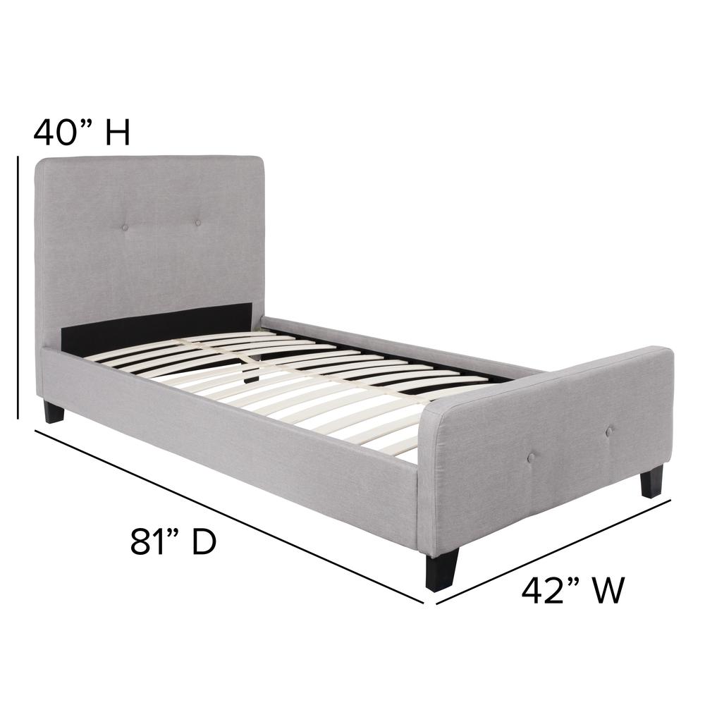 Twin Size Two Button Tufted Upholstered Platform Bed in Light Gray Fabric. Picture 2