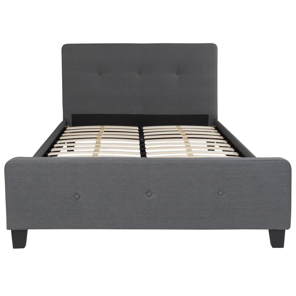 Full Size Three Button Tufted Upholstered Platform Bed in Dark Gray Fabric. Picture 3
