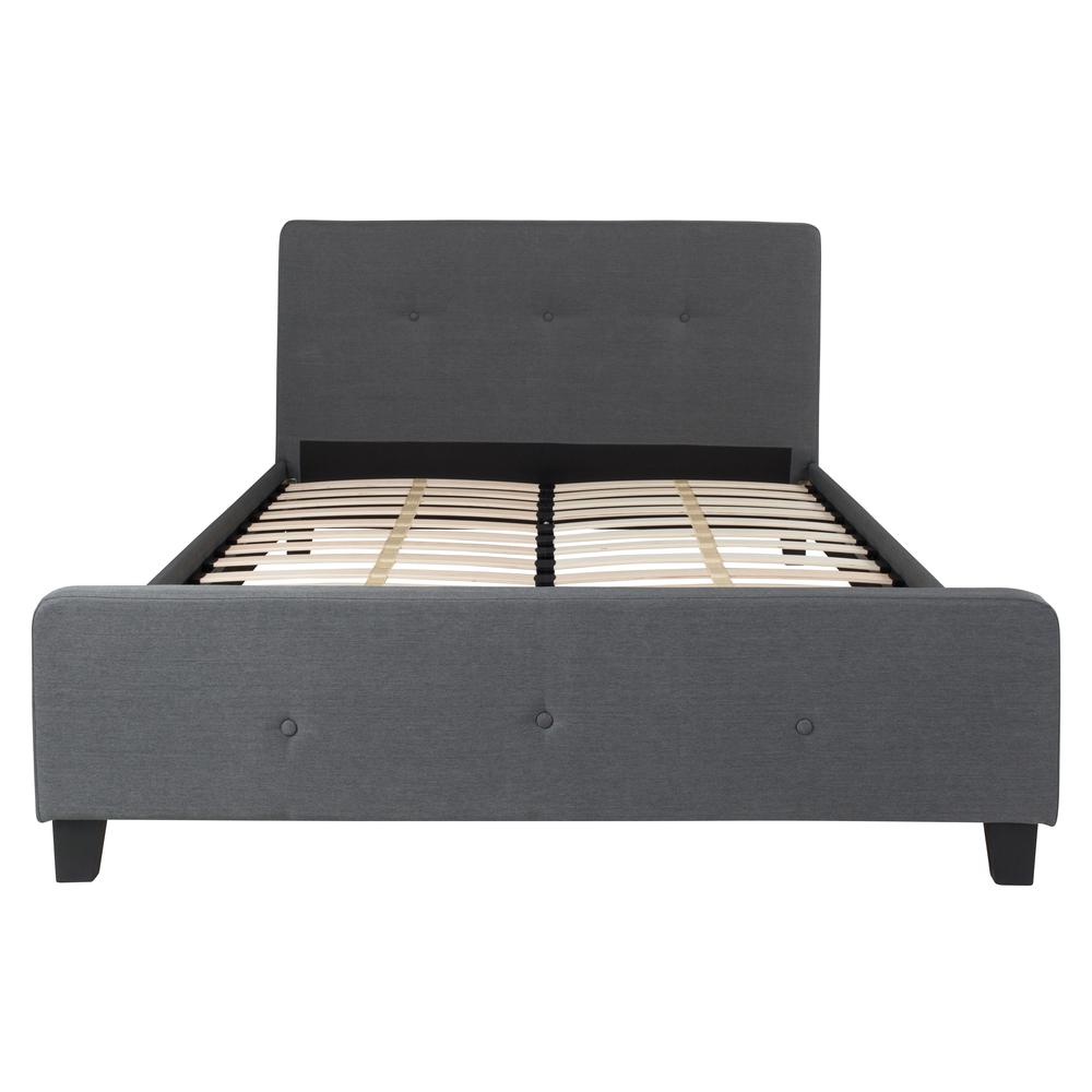 Queen Size Three Button Tufted Upholstered Platform Bed in Dark Gray Fabric. Picture 3