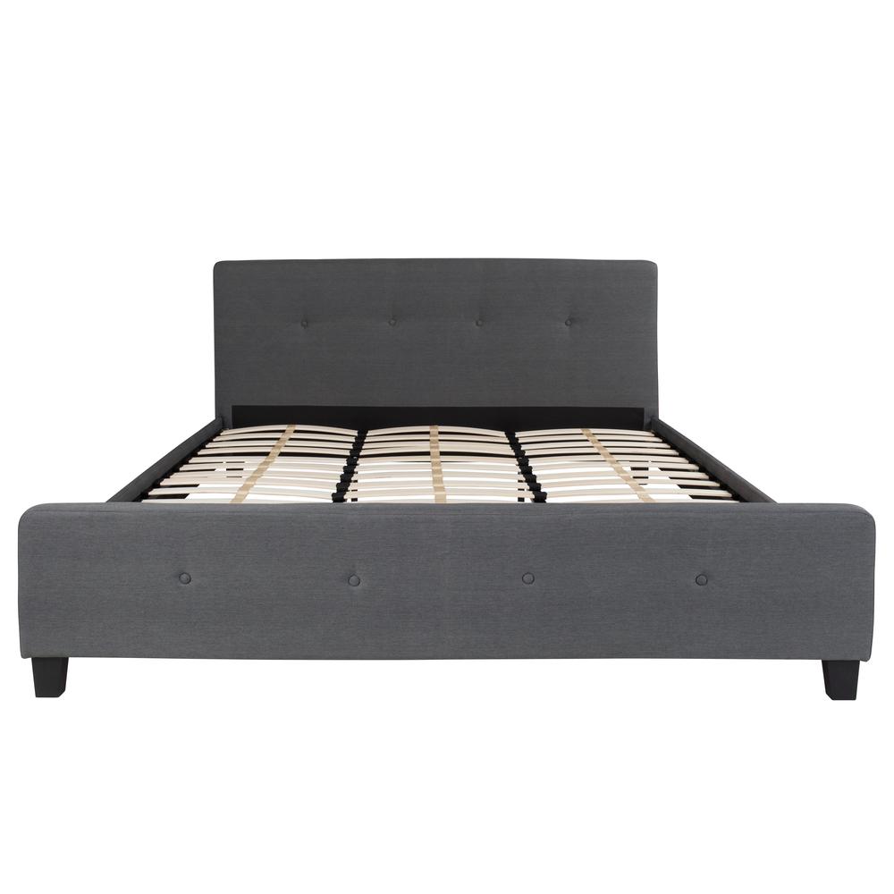 King Size Four Button Tufted Upholstered Platform Bed in Dark Gray Fabric. Picture 3