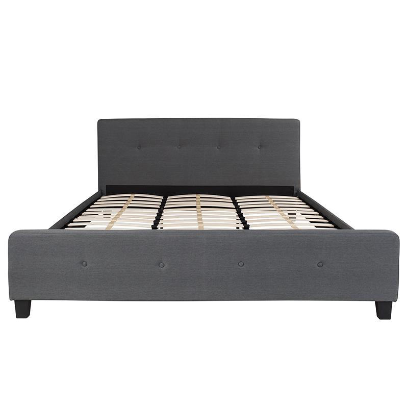 King Size Tufted Upholstered Platform Bed in Dark Gray Fabric. Picture 3