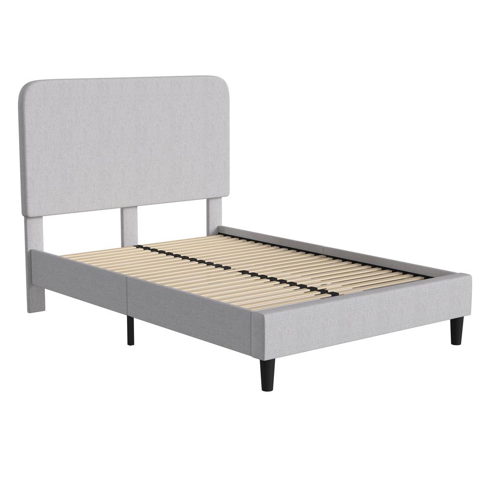 Light Grey Full Fabric Upholstered Platform Bed - Headboard with Rounded Edges. Picture 1