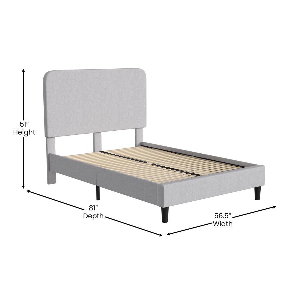 Light Grey Full Fabric Upholstered Platform Bed - Headboard with Rounded Edges. Picture 5