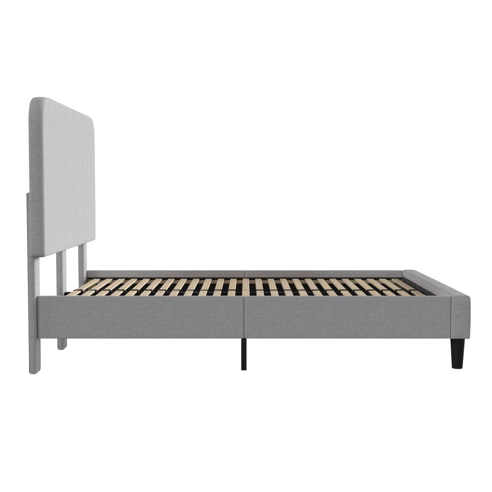 Light Grey Full Fabric Upholstered Platform Bed - Headboard with Rounded Edges. Picture 8