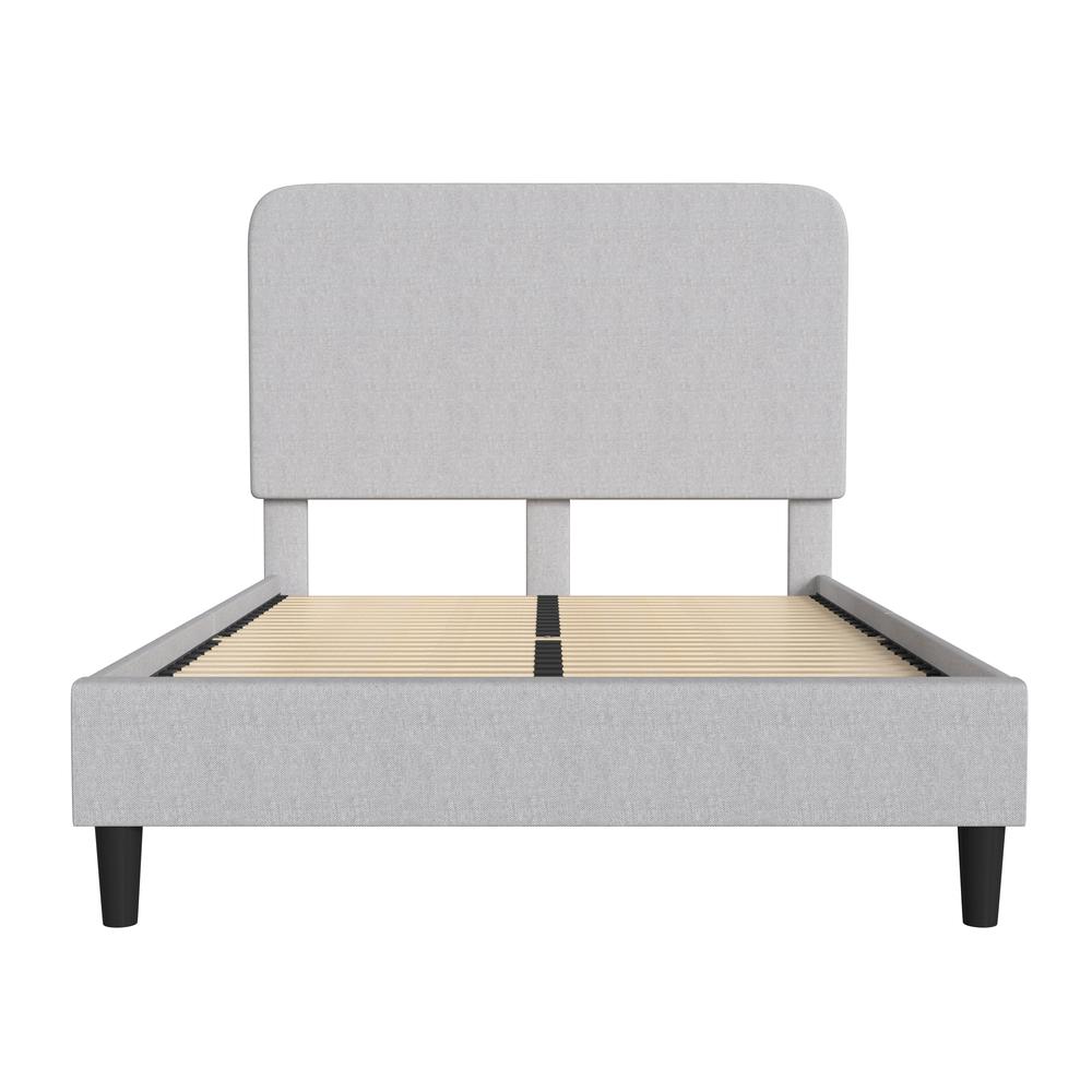Light Grey Full Fabric Upholstered Platform Bed - Headboard with Rounded Edges. Picture 9