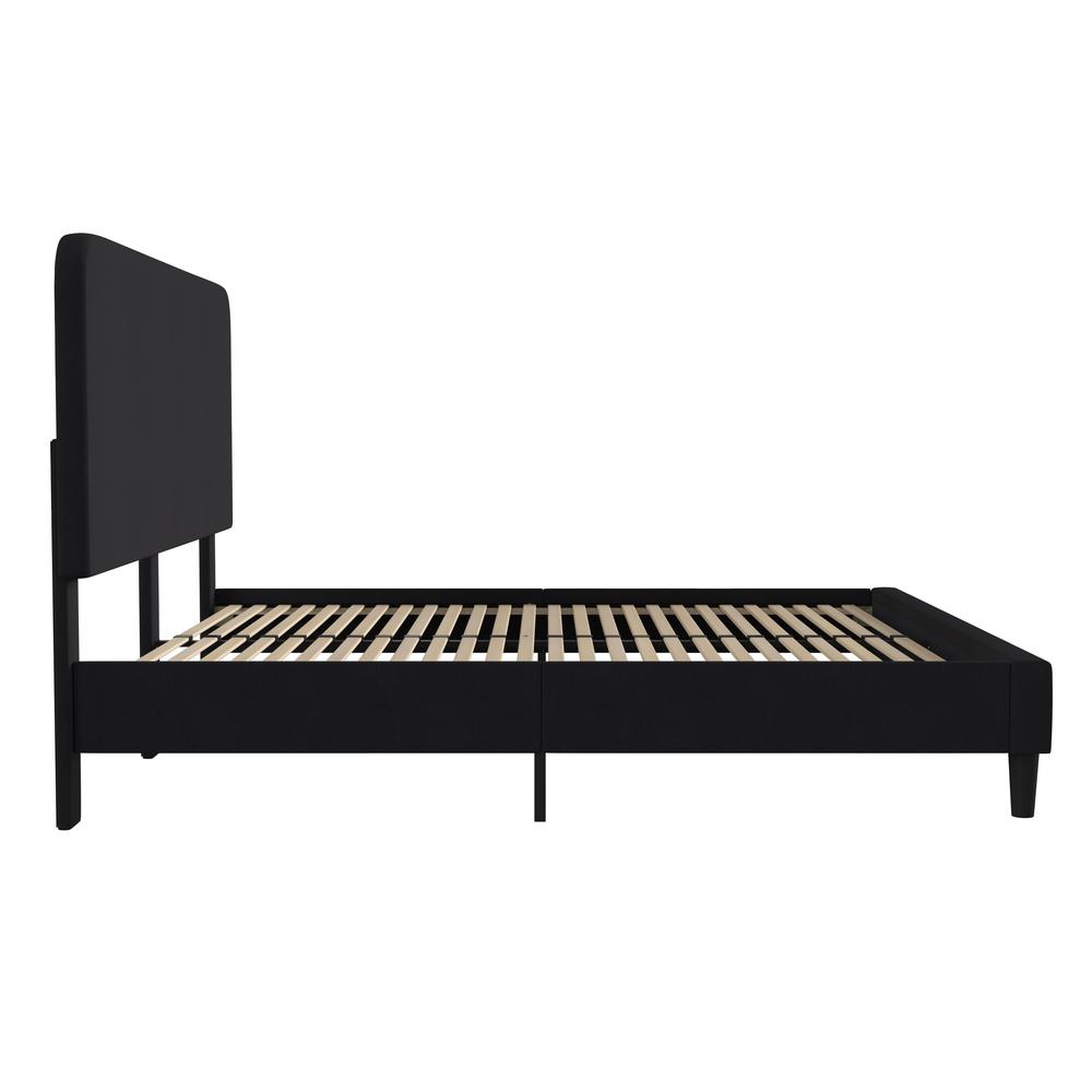 Charcoal King Fabric Upholstered Platform Bed - Headboard with Rounded Edges. Picture 8