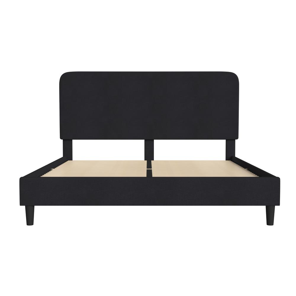 Charcoal King Fabric Upholstered Platform Bed - Headboard with Rounded Edges. Picture 9