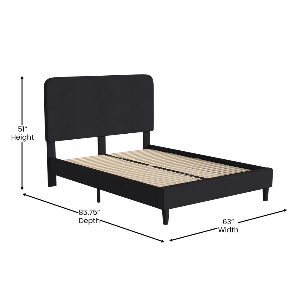Charcoal Queen Fabric Upholstered Platform Bed - Headboard with Rounded Edges. Picture 5