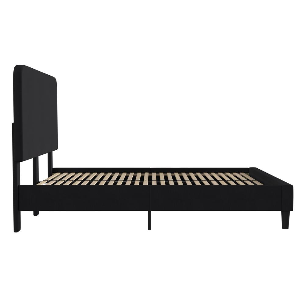 Charcoal Queen Fabric Upholstered Platform Bed - Headboard with Rounded Edges. Picture 8