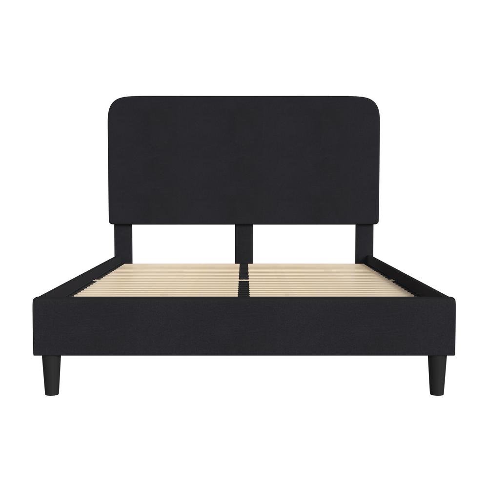 Charcoal Queen Fabric Upholstered Platform Bed - Headboard with Rounded Edges. Picture 9