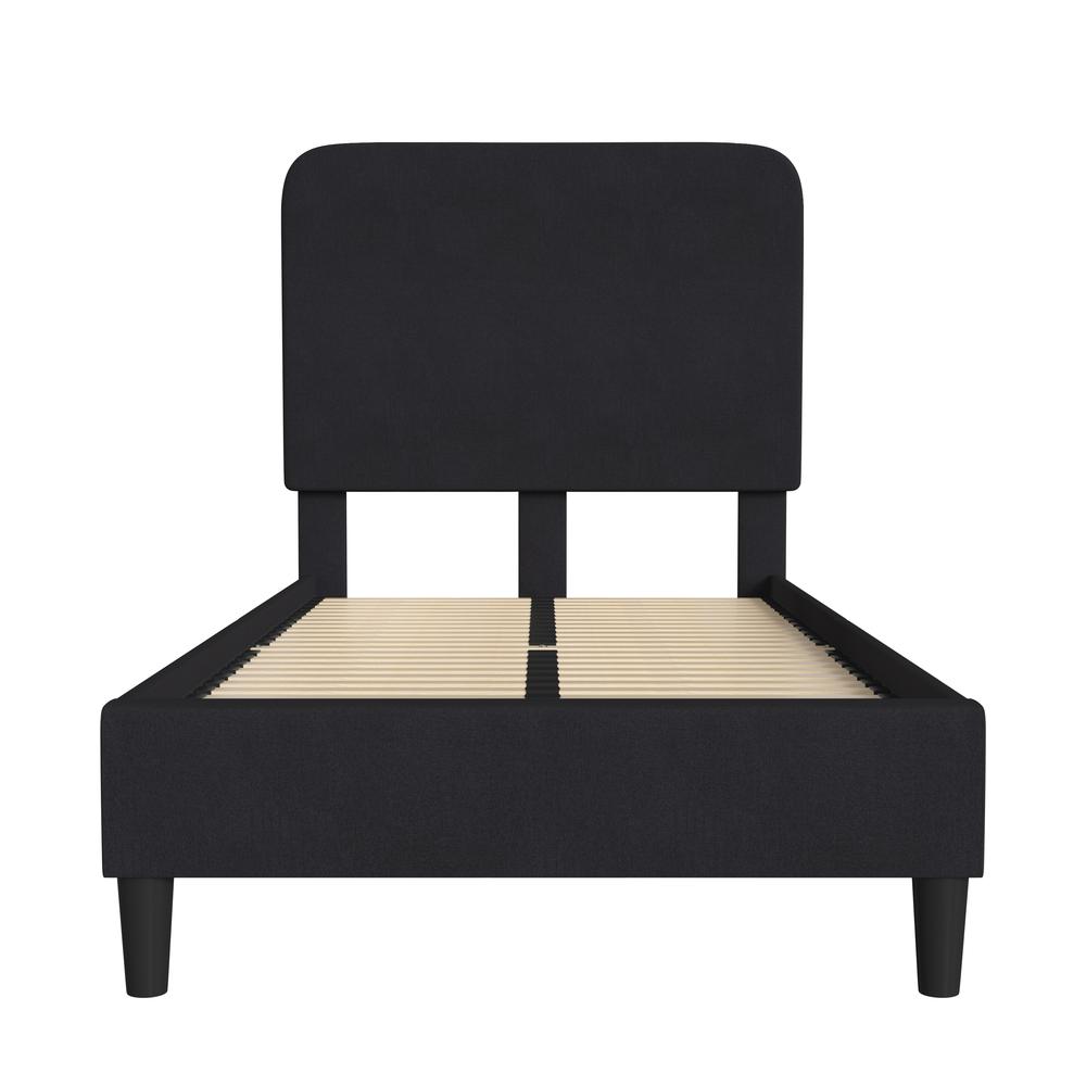 Charcoal Twin Fabric Upholstered Platform Bed - Headboard with Rounded Edges. Picture 9