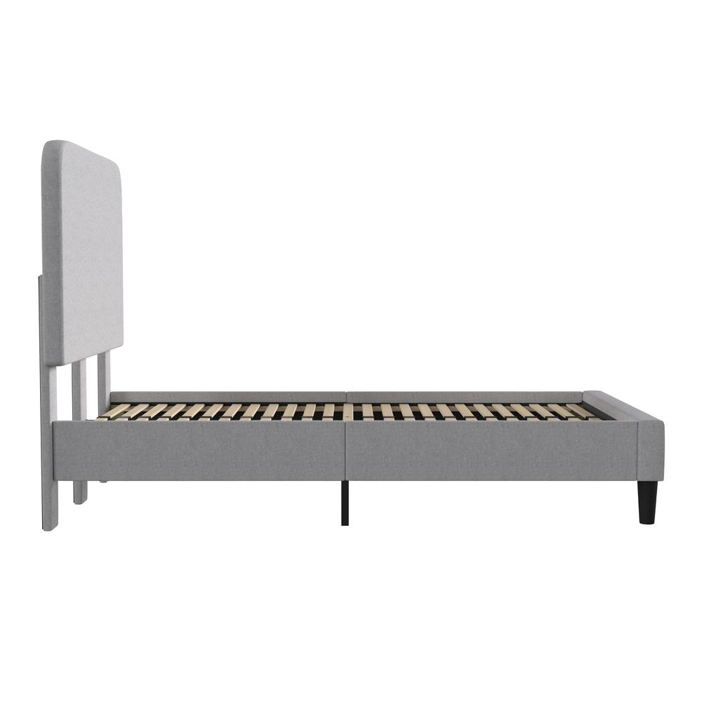 Light Grey Twin Fabric Upholstered Platform Bed - Headboard with Rounded Edges. Picture 8
