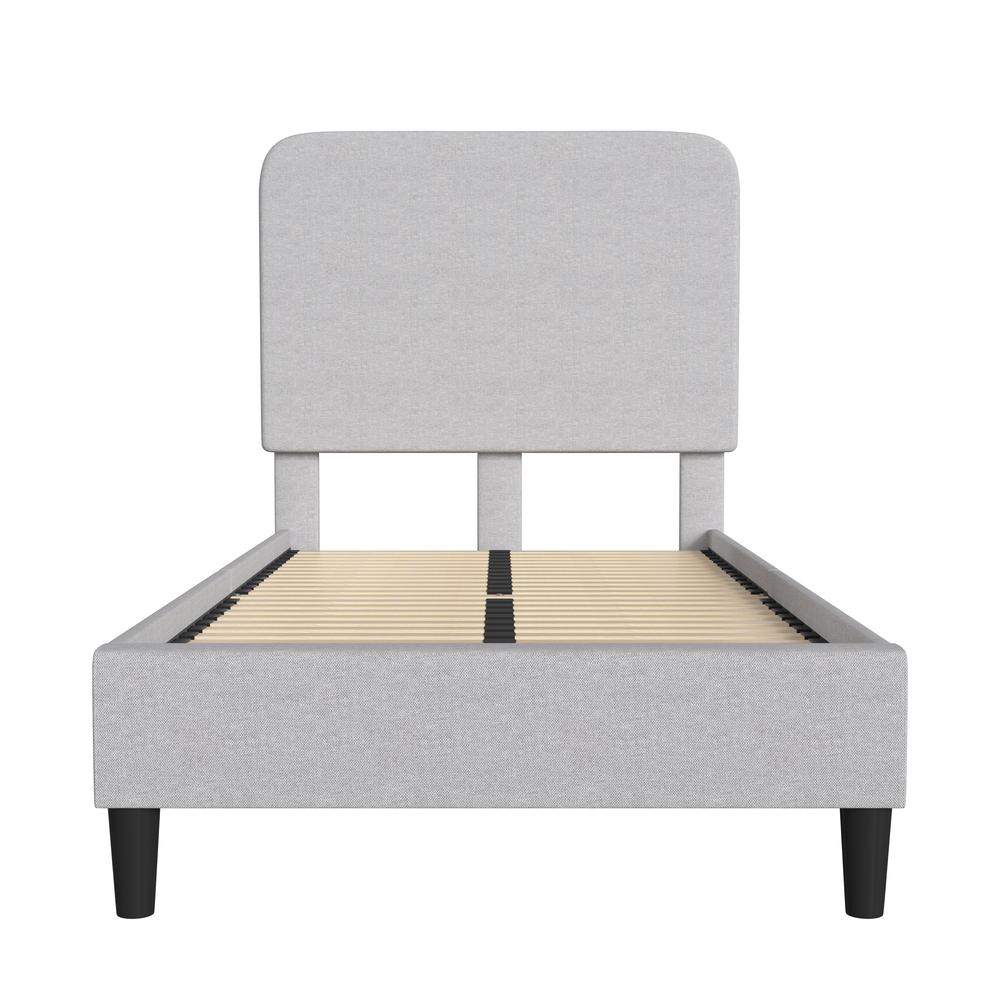 Light Grey Twin Fabric Upholstered Platform Bed - Headboard with Rounded Edges. Picture 9
