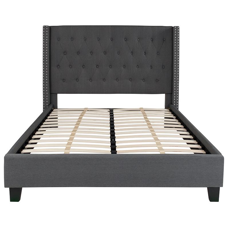 Full Size Tufted Upholstered Platform Bed in Dark Gray Fabric. Picture 3