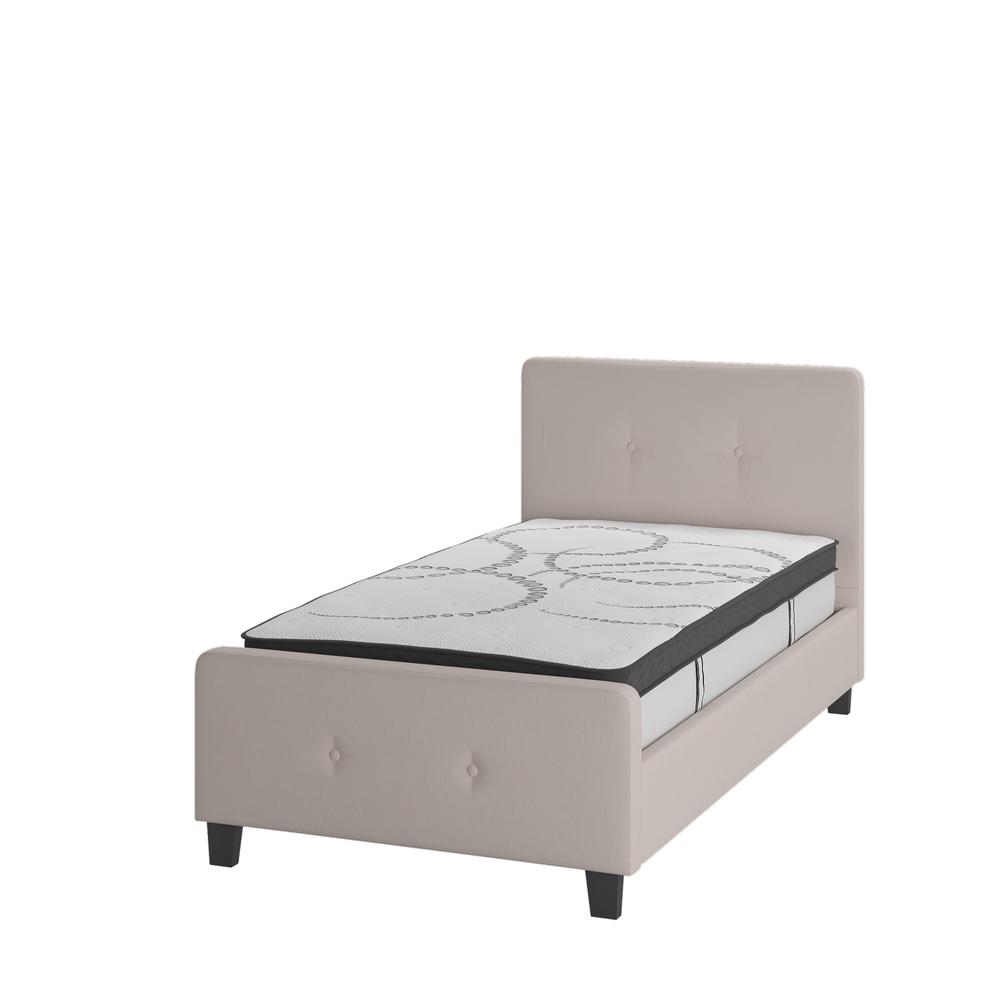Twin Size Tufted Upholstered Platform Bed in Beige Fabric. Picture 1