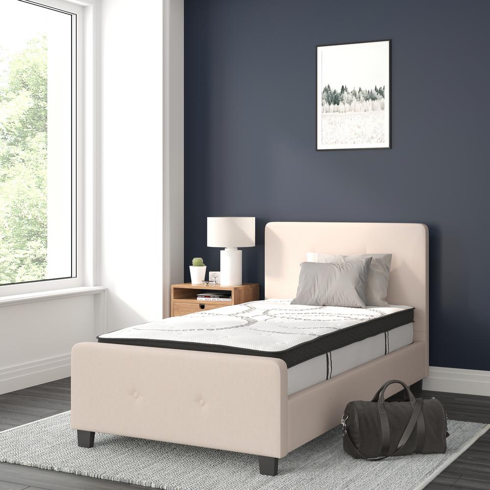Twin Size Tufted Upholstered Platform Bed in Beige Fabric. Picture 2