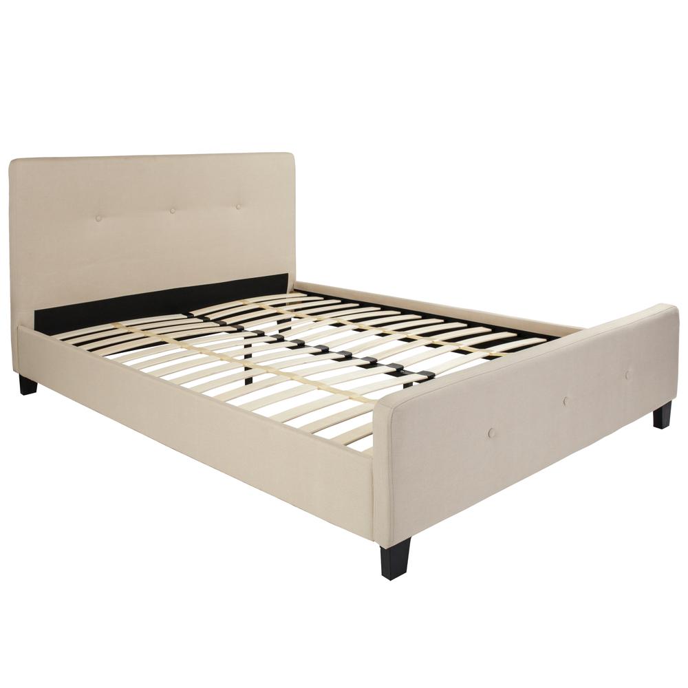 Queen Size Tufted Upholstered Platform Bed in Beige Fabric. Picture 7