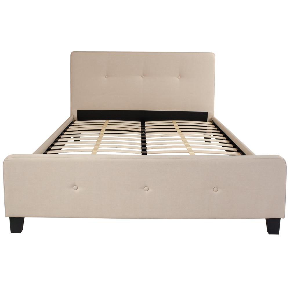 Queen Size Tufted Upholstered Platform Bed in Beige Fabric. Picture 10