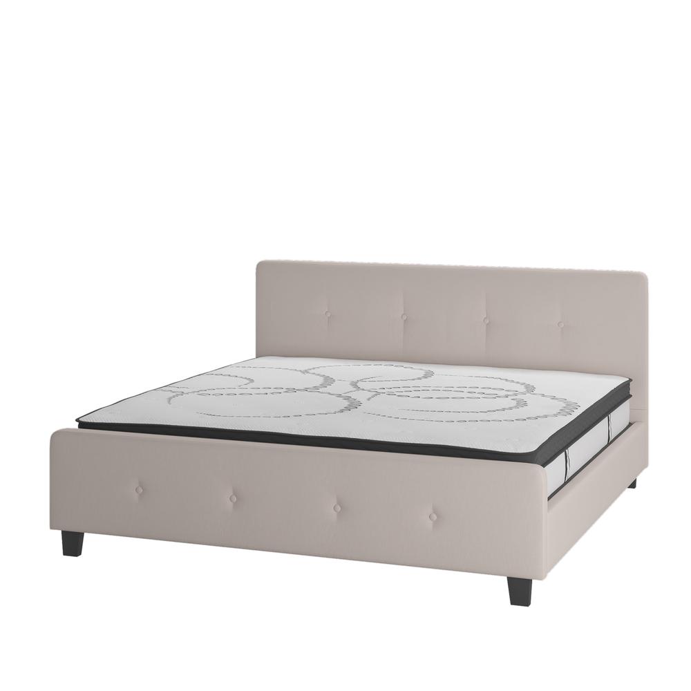 Tribeca King Size Tufted Upholstered Platform Bed in Beige Fabric with 10 Inch CertiPUR-US Certified Pocket Spring Mattress. The main picture.