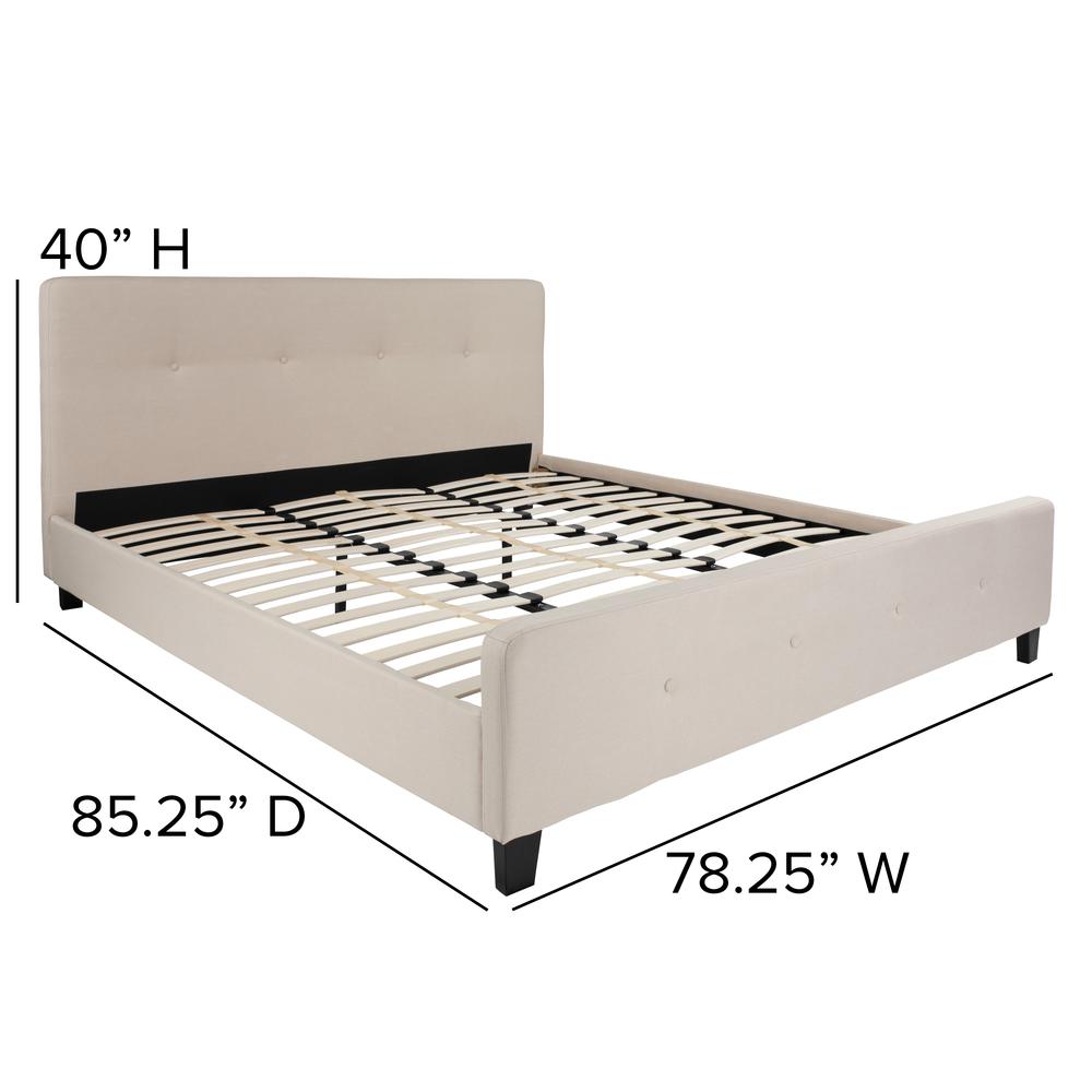 Tribeca King Size Tufted Upholstered Platform Bed in Beige Fabric with 10 Inch CertiPUR-US Certified Pocket Spring Mattress. Picture 5