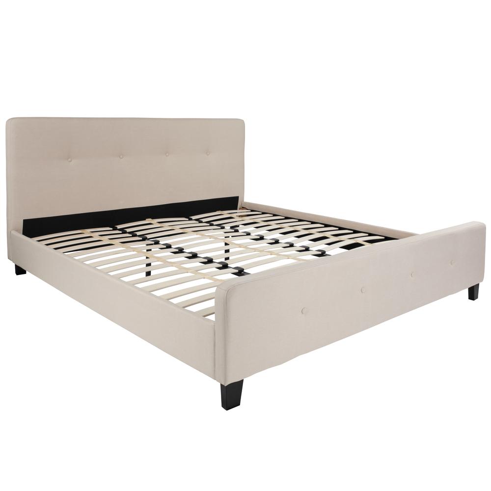 Tribeca King Size Tufted Upholstered Platform Bed in Beige Fabric with 10 Inch CertiPUR-US Certified Pocket Spring Mattress. Picture 7