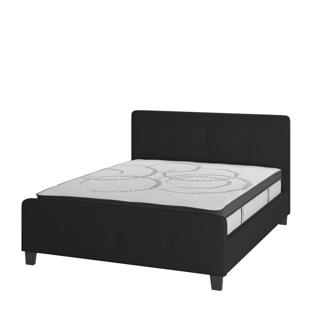 Queen Size Tufted Upholstered Platform Bed in Black Fabric. Picture 1