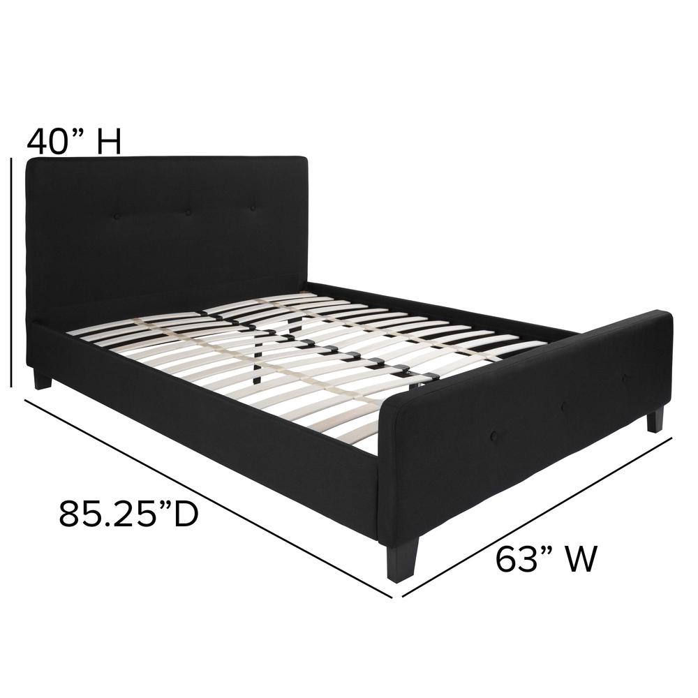 Queen Size Tufted Upholstered Platform Bed in Black Fabric. Picture 5