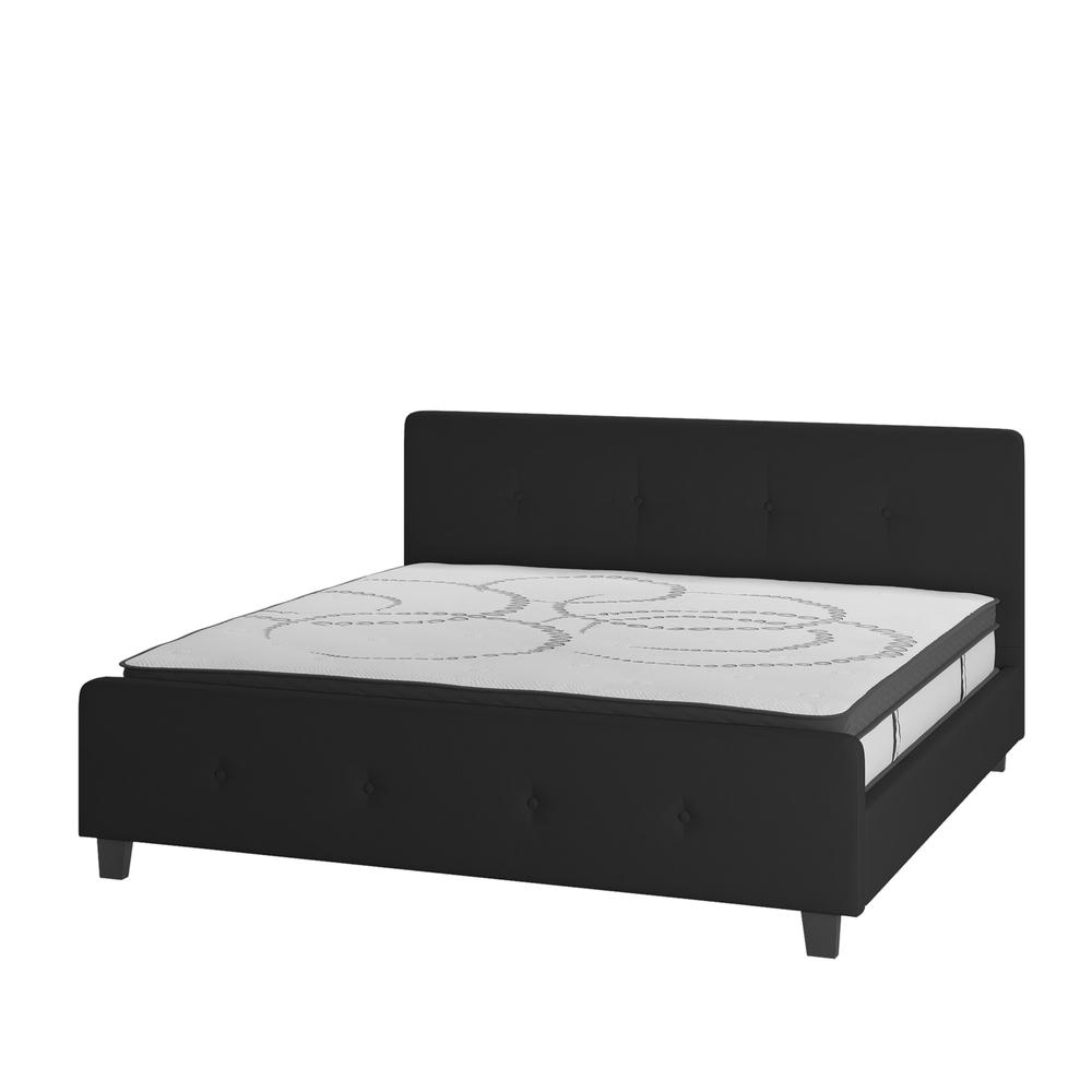 King Size Tufted Upholstered Platform Bed in Black Fabric. Picture 1