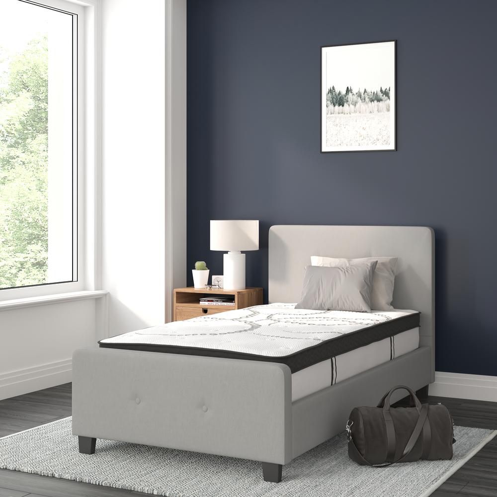 Twin Size Tufted Upholstered Platform Bed in Light Gray Fabric. Picture 2