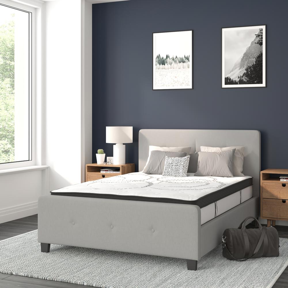 Full Size Tufted Upholstered Platform Bed in Light Gray Fabric. Picture 2