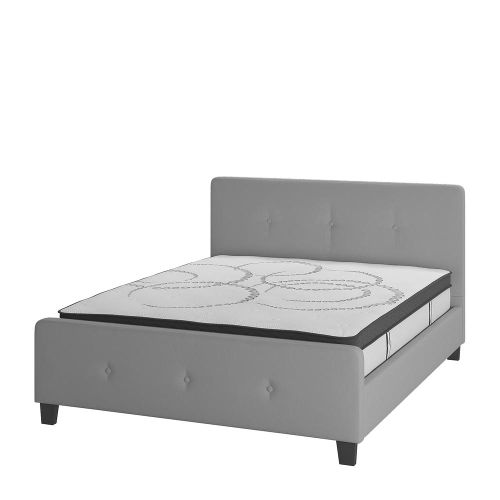 Queen Size Tufted Upholstered Platform Bed in Light Gray Fabric. Picture 1