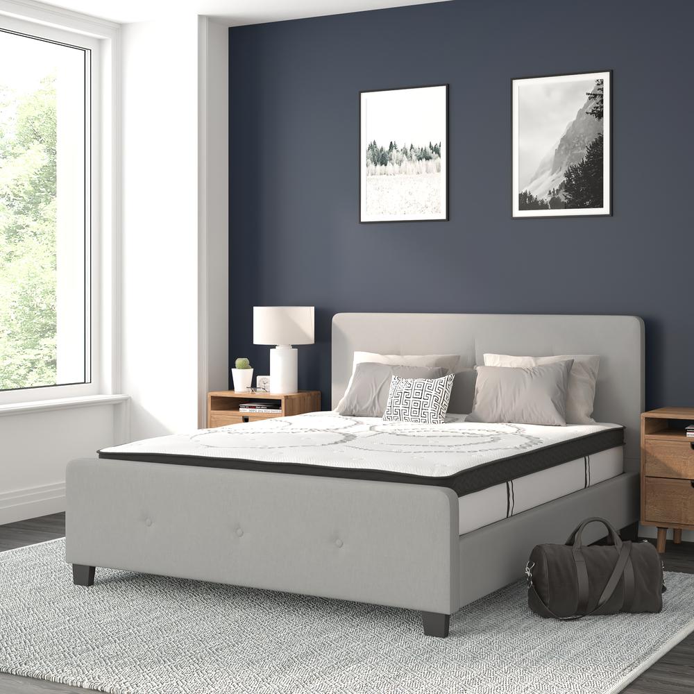 Queen Size Tufted Upholstered Platform Bed in Light Gray Fabric. Picture 2