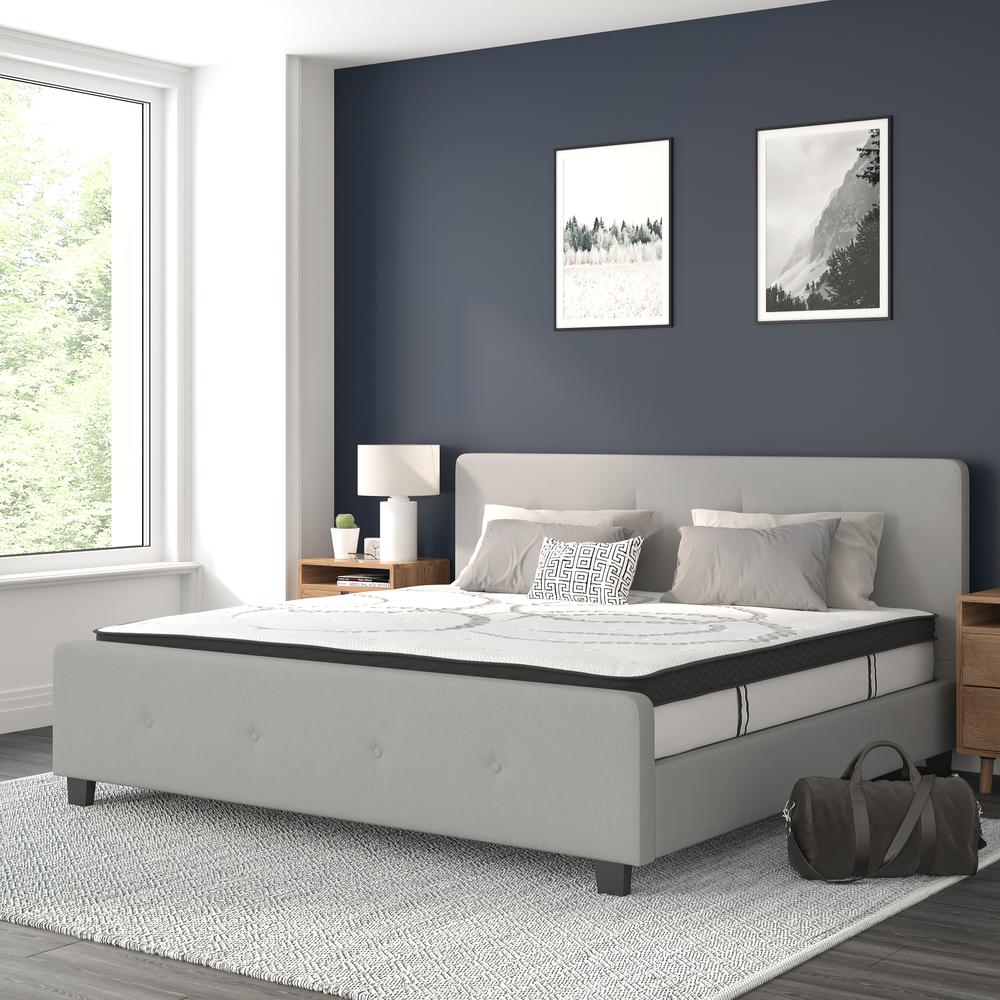 King Size Tufted Upholstered Platform Bed in Light Gray Fabric. Picture 2