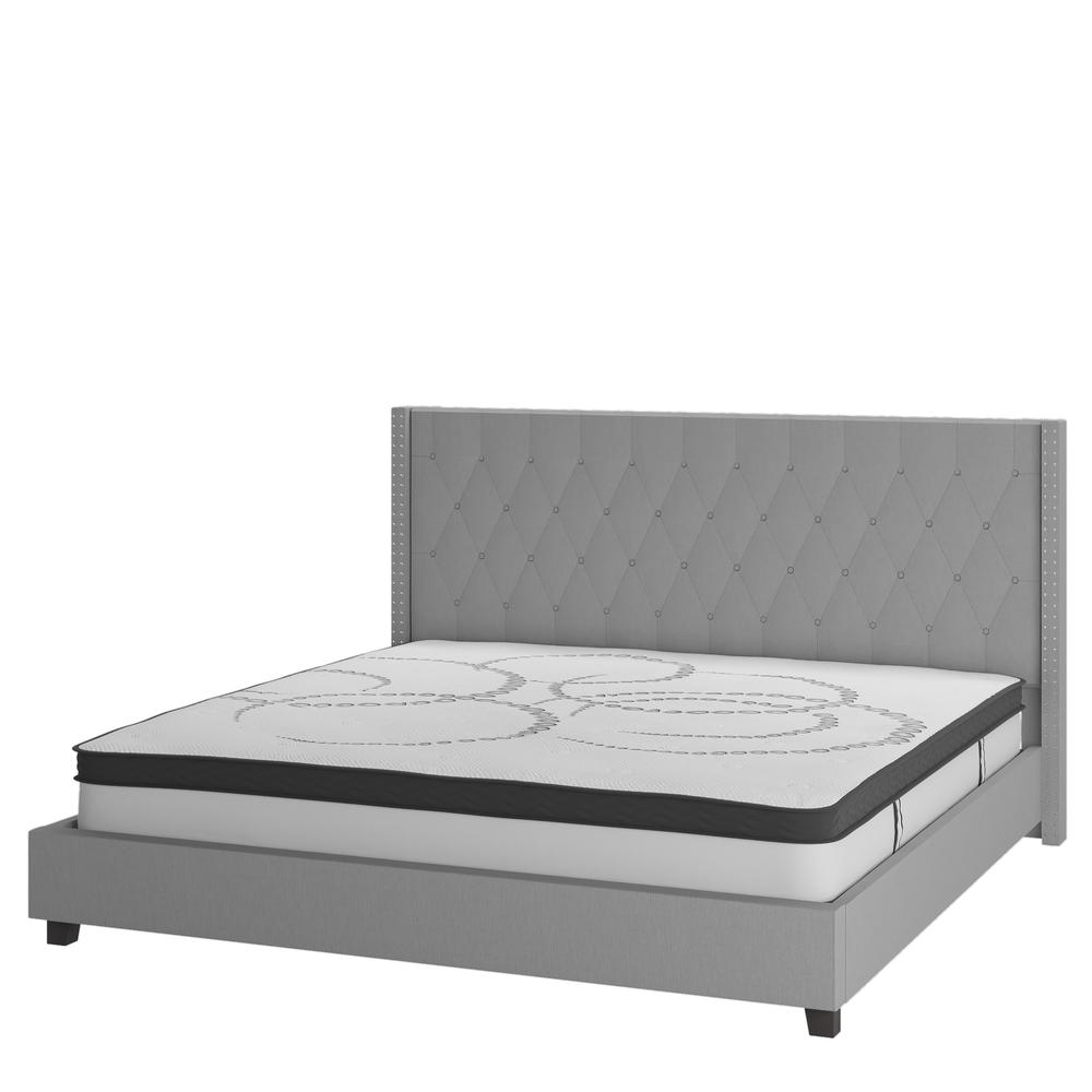 Queen Size Tufted Upholstered Platform Bed in Light Gray Fabric. Picture 1