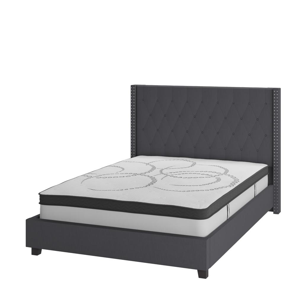 Full Size Tufted Upholstered Platform Bed in Dark Gray Fabric. Picture 1