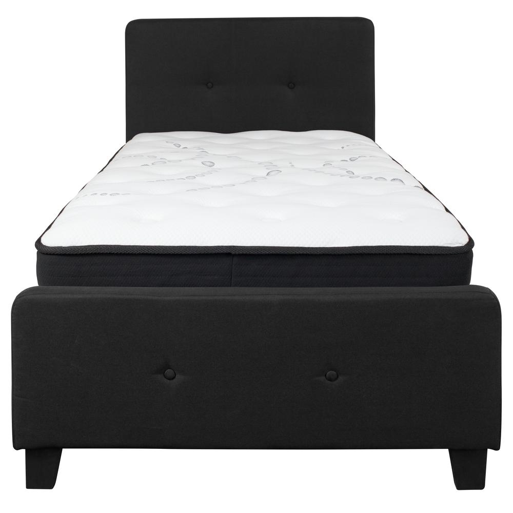 Twin-Size Two Button Tufted Upholstered Platform Bed in Black Fabric with Mattress. Picture 3