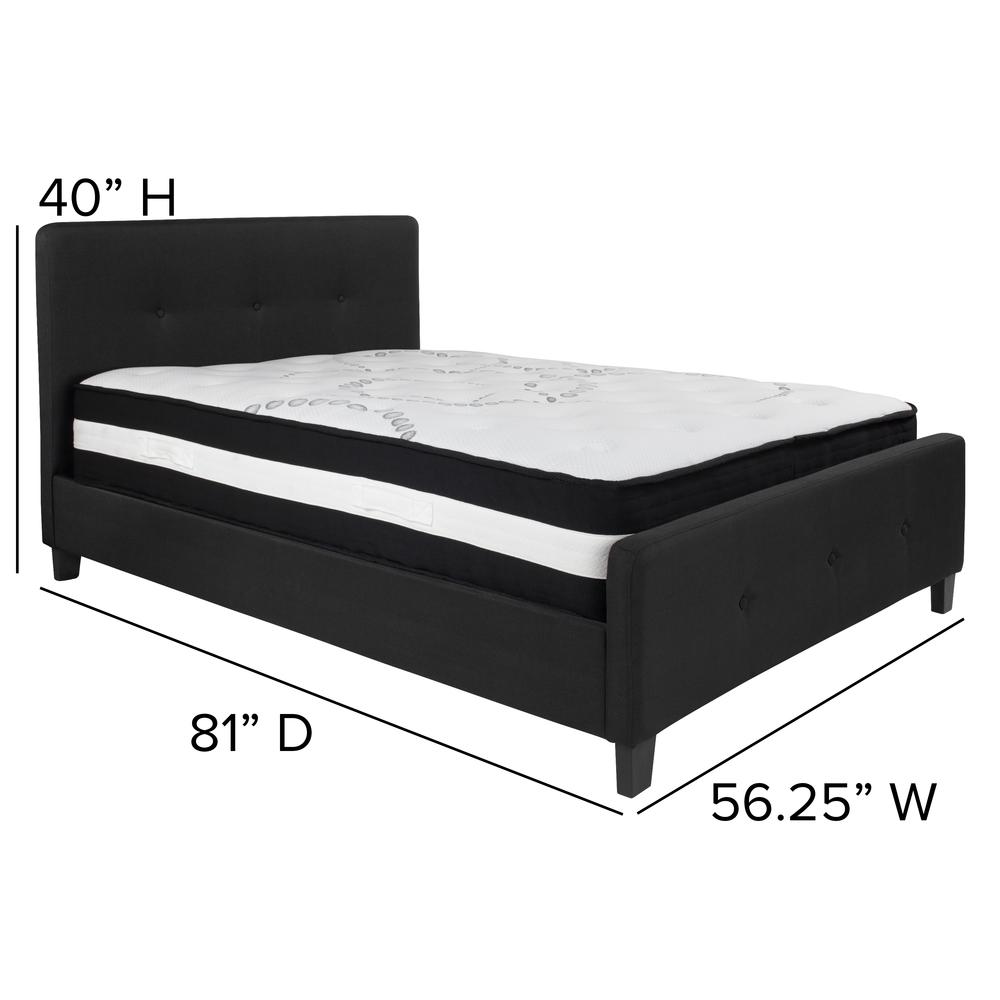 Full-Size Three Button Tufted Upholstered Platform Bed in Black Fabric with Mattress. Picture 2