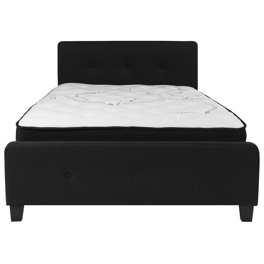 Full-Size Three Button Tufted Upholstered Platform Bed in Black Fabric with Mattress. Picture 3