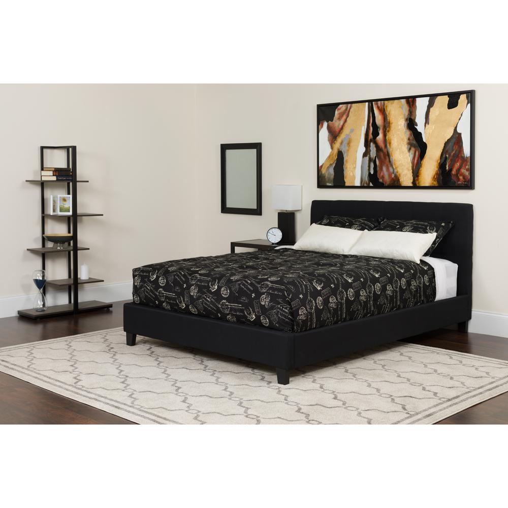 Full-Size Three Button Tufted Upholstered Platform Bed in Black Fabric with Mattress. Picture 4