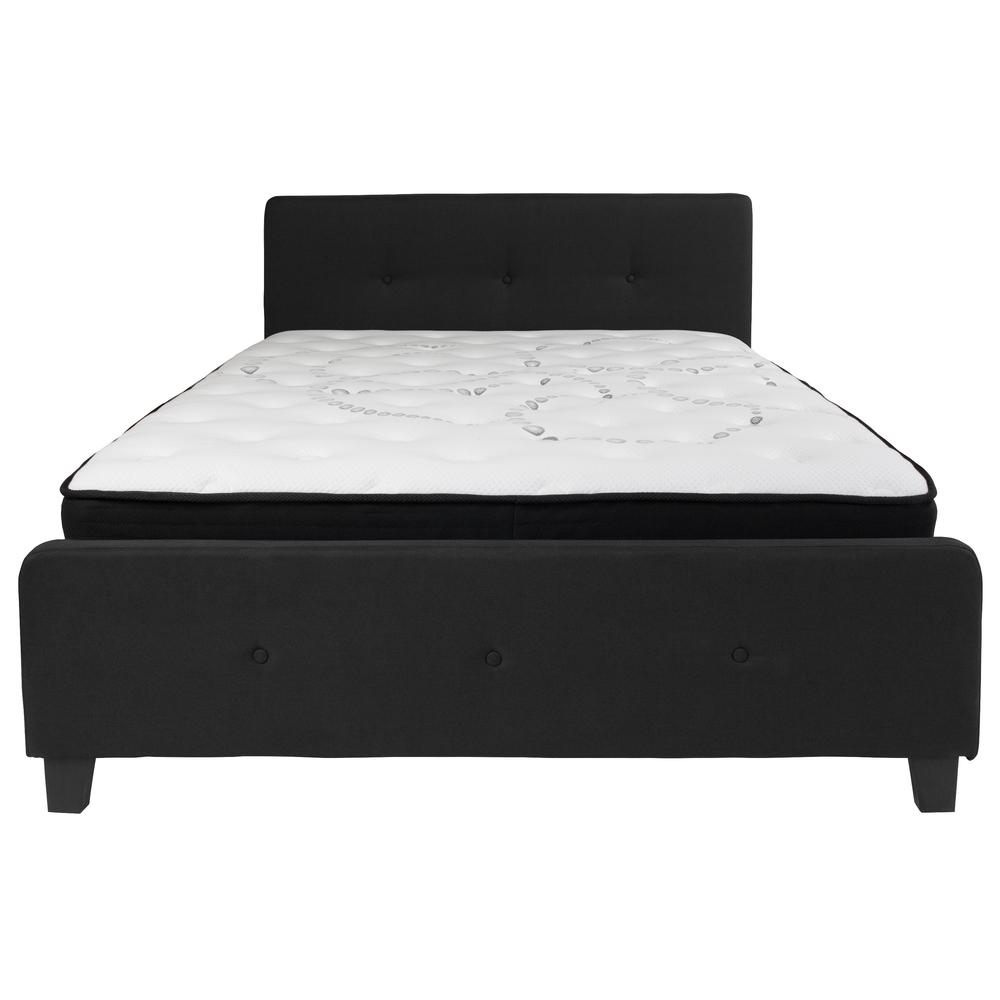 Queen-Size Three Button Tufted Upholstered Platform Bed in Black Fabric with Mattress. Picture 3