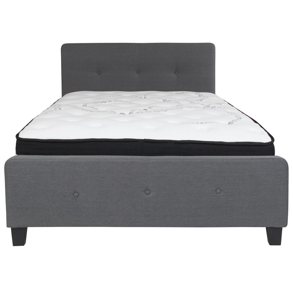 Full-Size Three Button Tufted Upholstered Platform Bed in Dark Gray Fabric with Mattress. Picture 3