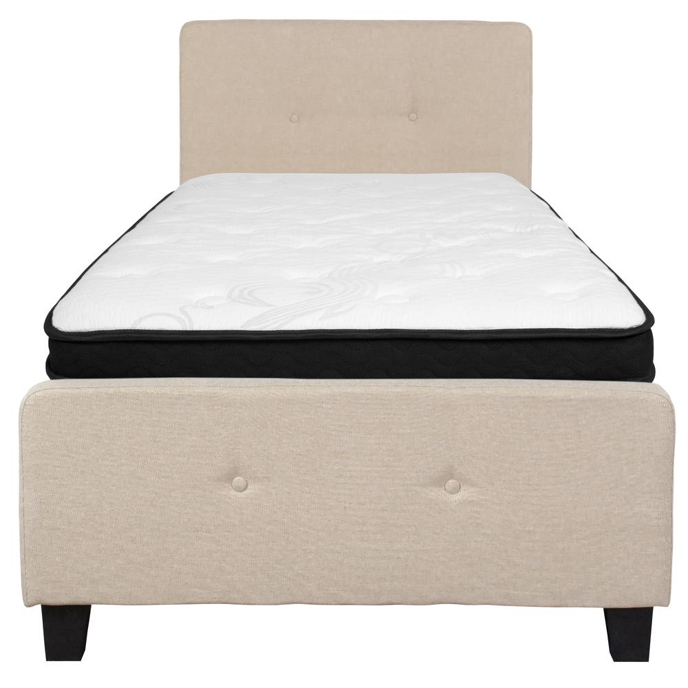 Twin Size Two Button Tufted Upholstered Platform Bed in Beige Fabric with Mattress. Picture 3