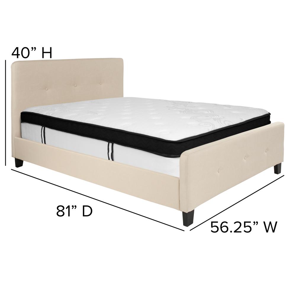 Full Size Three Button Tufted Upholstered Platform Bed in Beige Fabric with Mattress. Picture 2