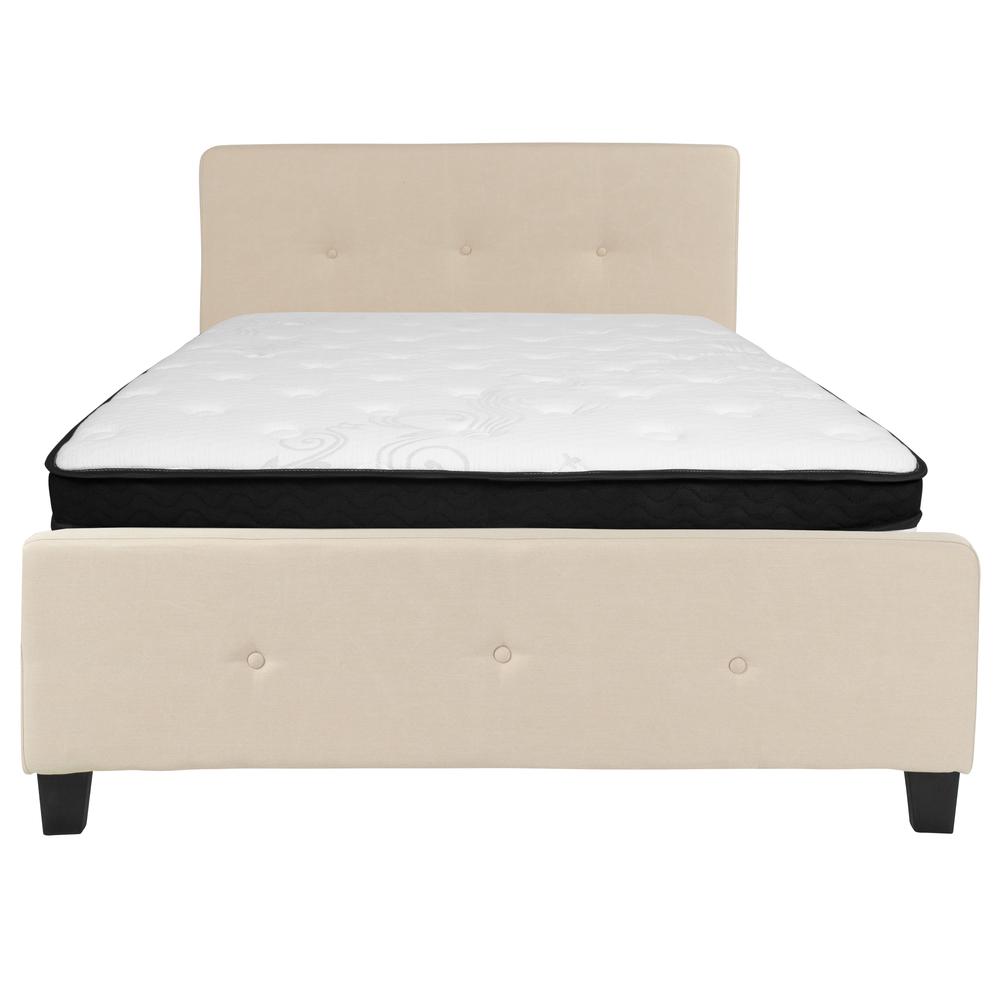 Full Size Three Button Tufted Upholstered Platform Bed in Beige Fabric with Mattress. Picture 3