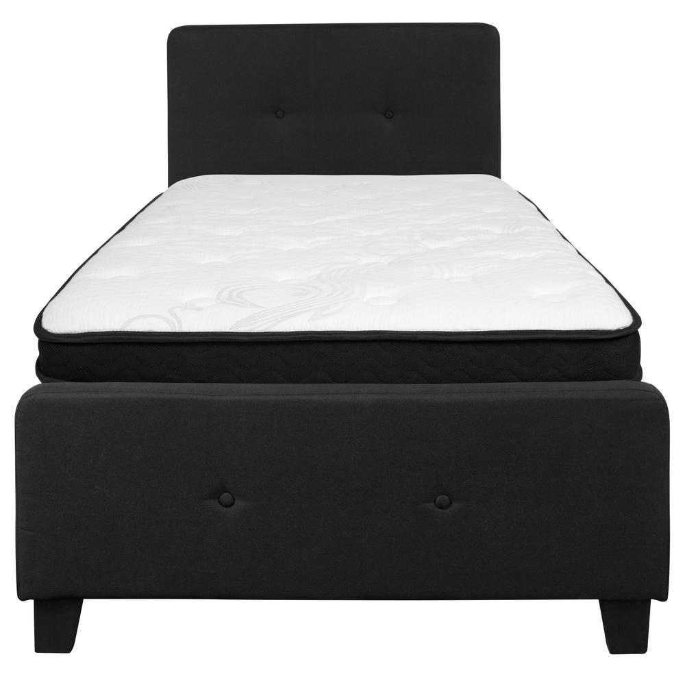Twin Size Platform Bed in Black Fabric with Memory Foam Mattress. Picture 3